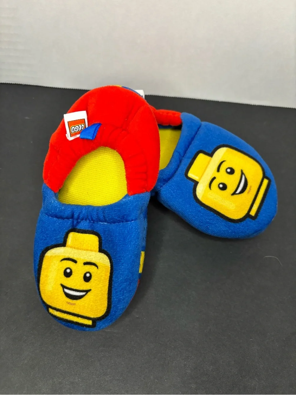 Lego Blue and Red Slippers with Yellow Minifigure Faces size 7-8